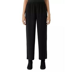 Eileen Fisher Size Plus 3X Black Silk Georgette Crepe Straight Ankle Pants